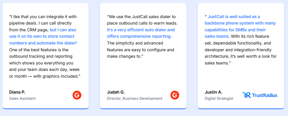 Feedback from JustCall users.