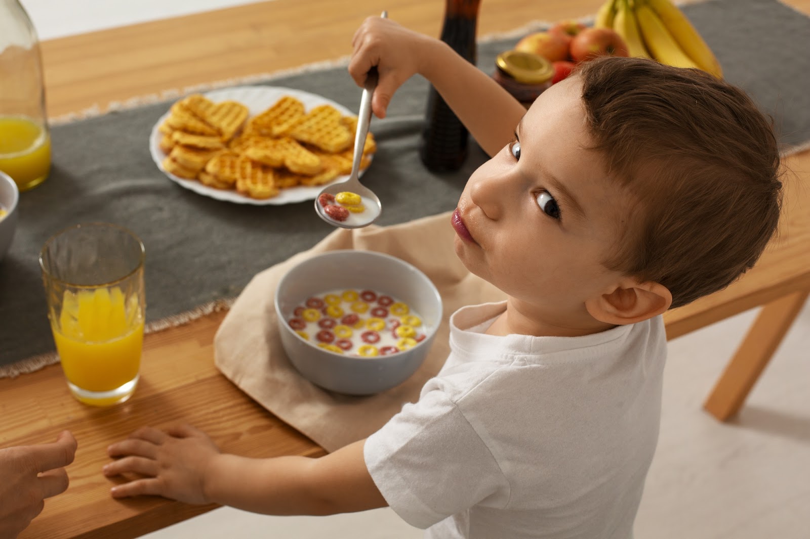 A little boy eating