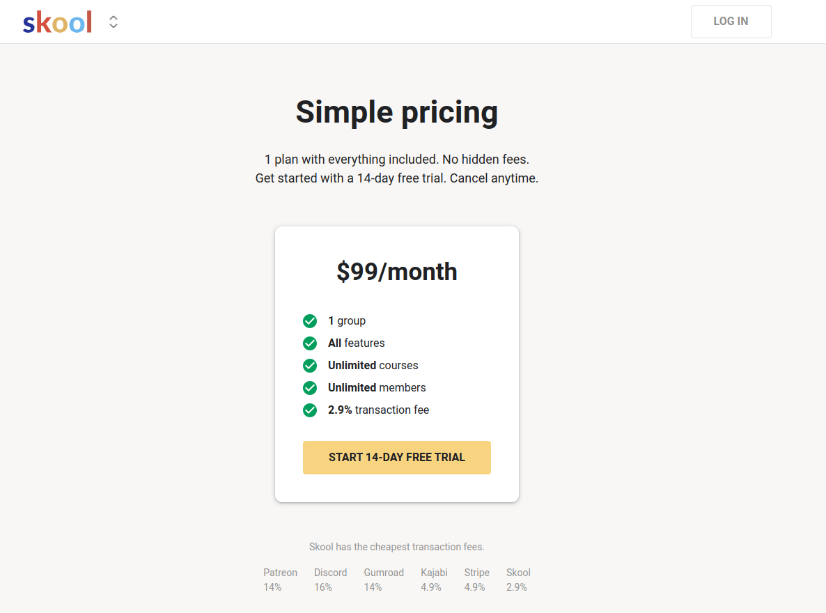 Skool pricing page
