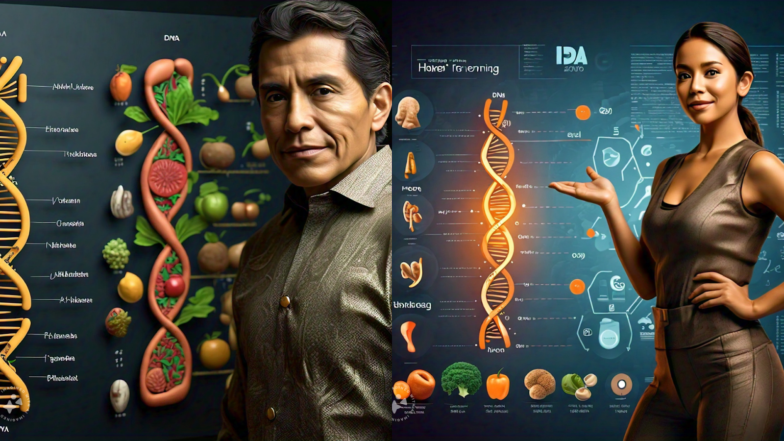 Aging Timeline with DNA and Healthy Food