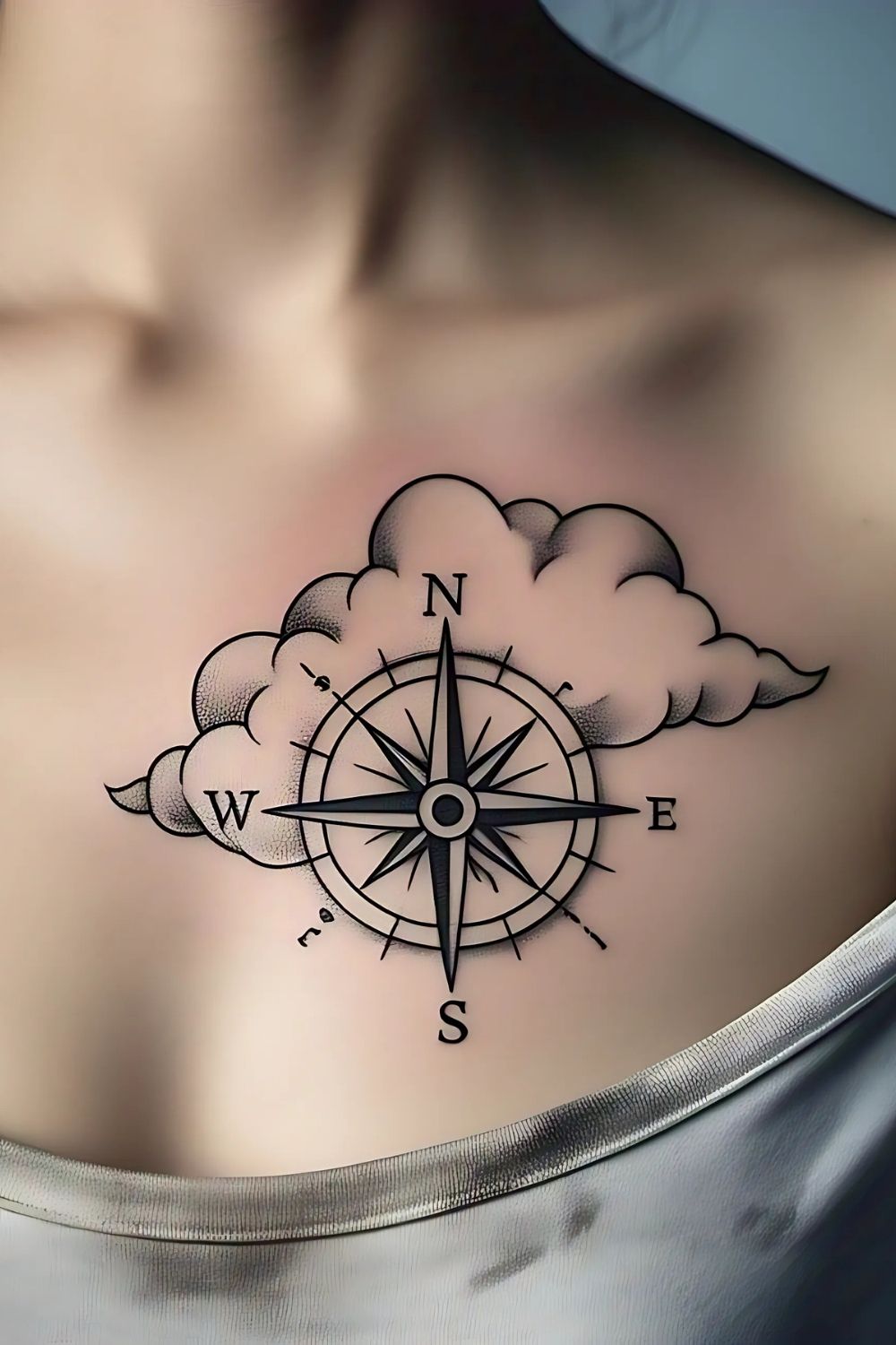 Cloud Tattoo with Compass Chest