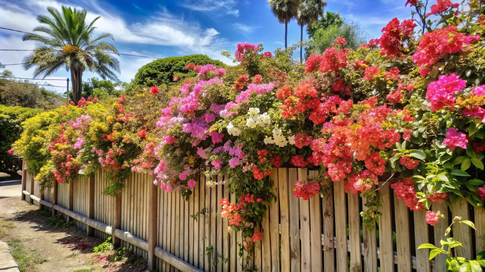 melhor Cerca viva de primavera Bougainvillea com flores coloridas em rosa e vermelho.