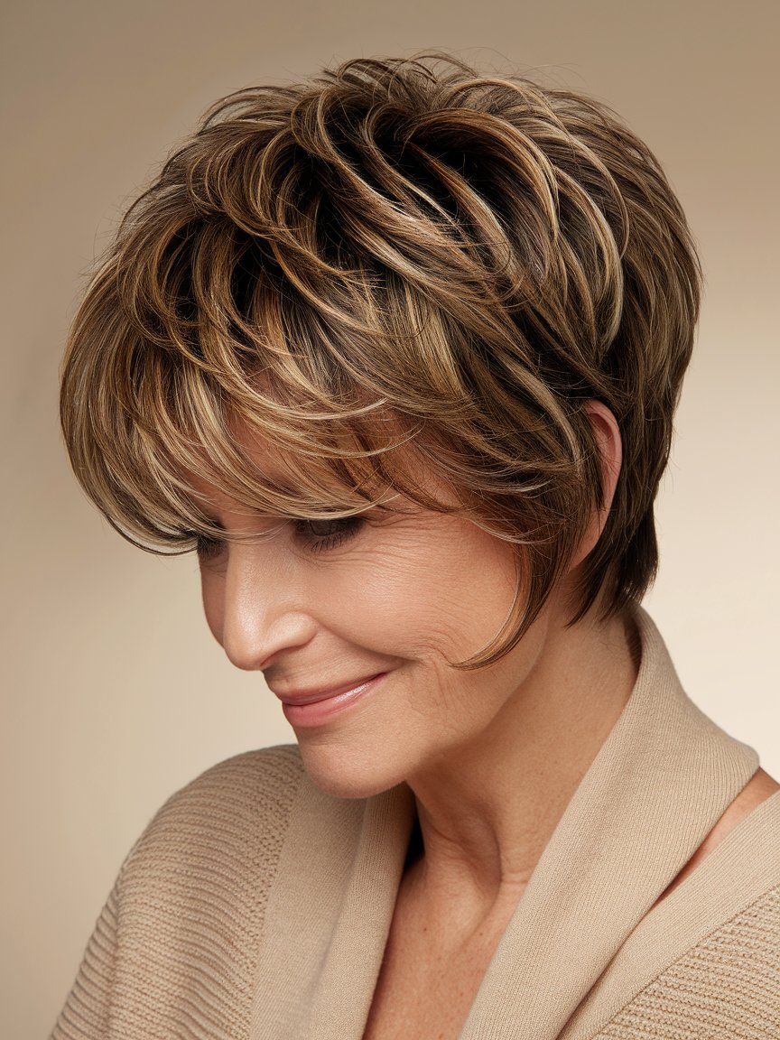 2.Layered Pixie with Highlights