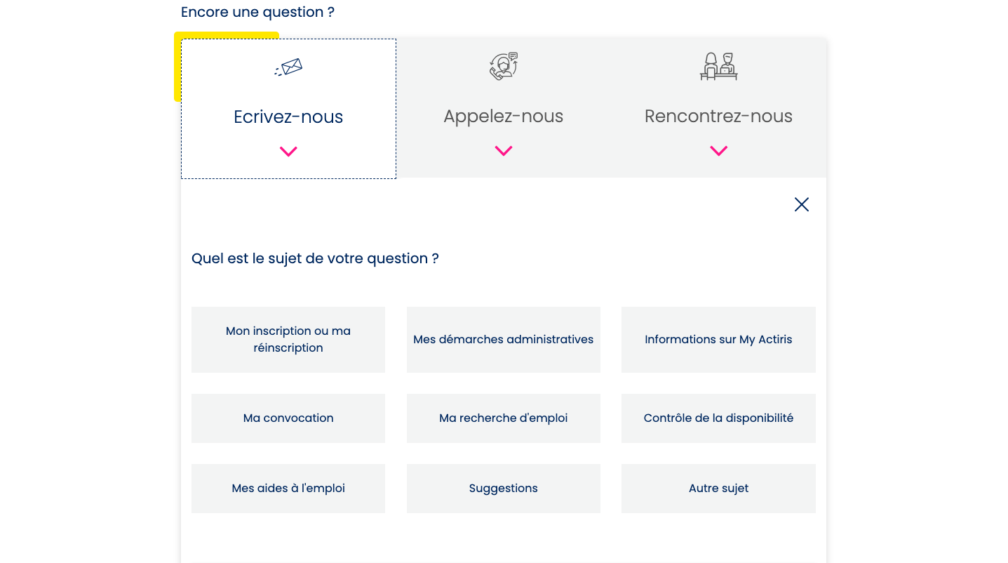 capture d'écran du formulaire de contact d'Actiris