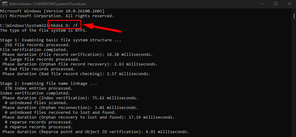 chkdsk command prompt