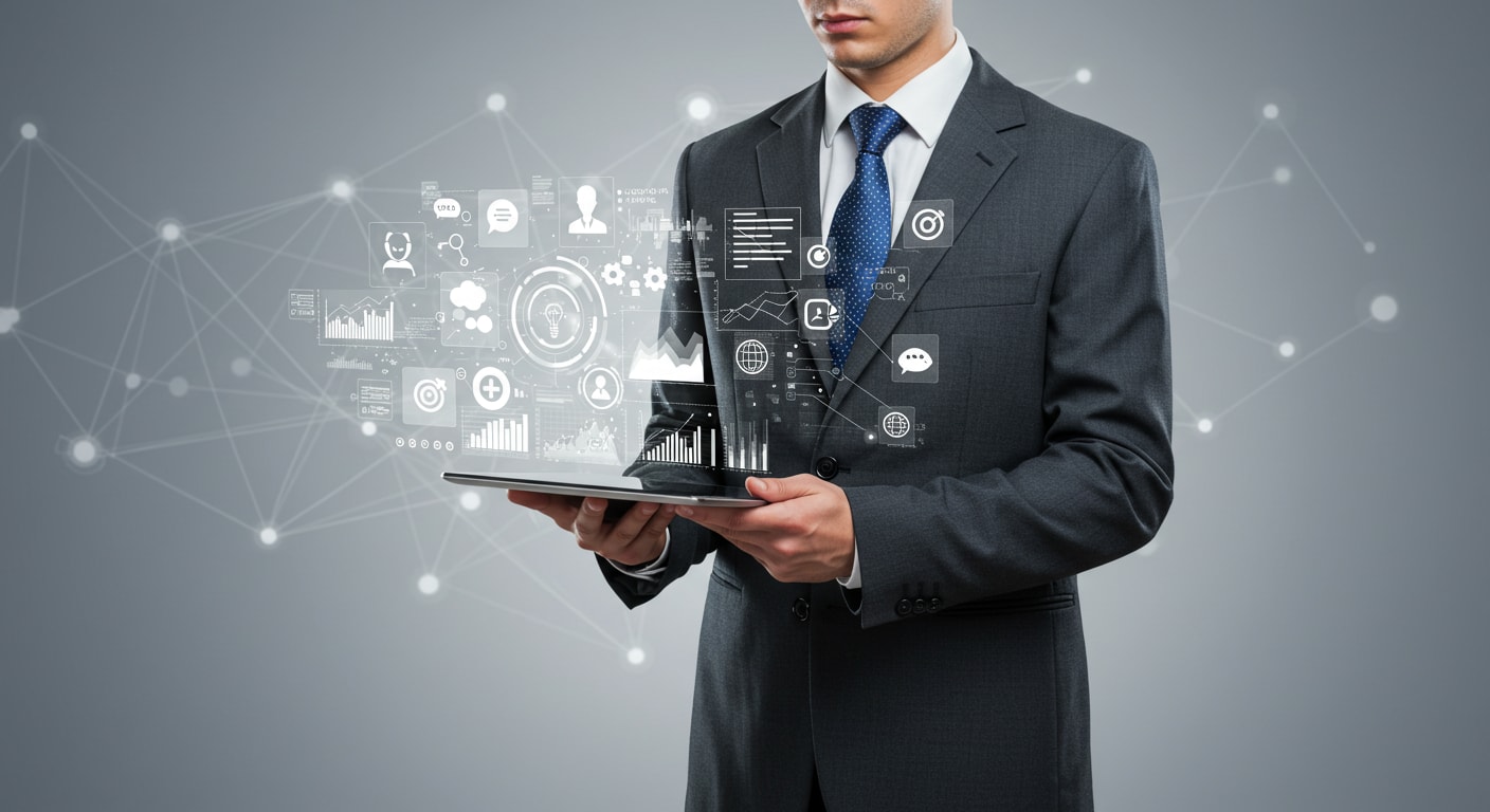 Business professional managing unified communications solutions on a tablet, representing the UCaaS reselling opportunity.