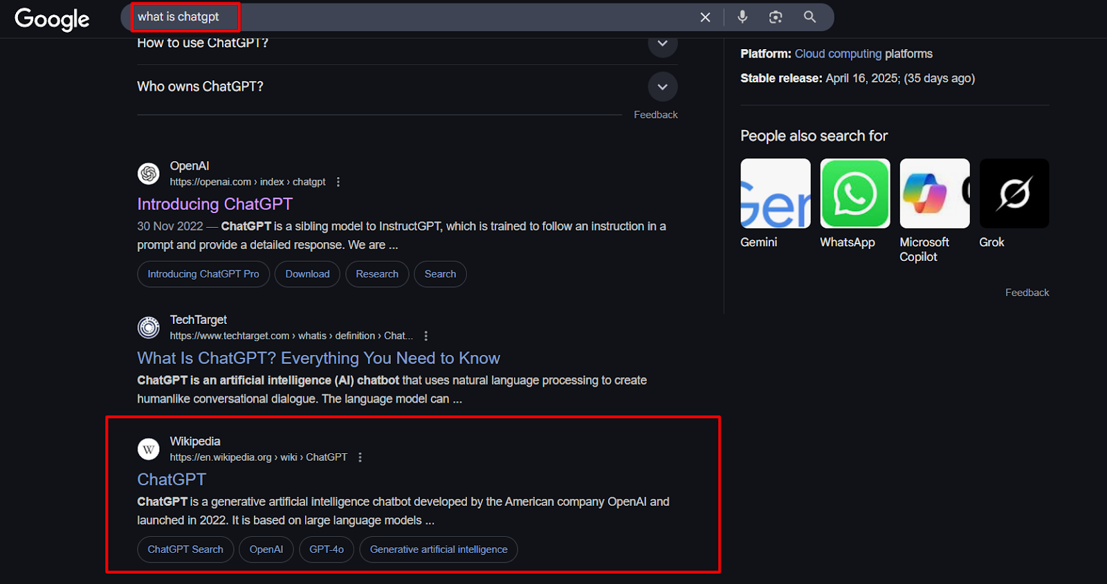 If websites like Wikipedia appear in the SERP, the keyword may be informational
