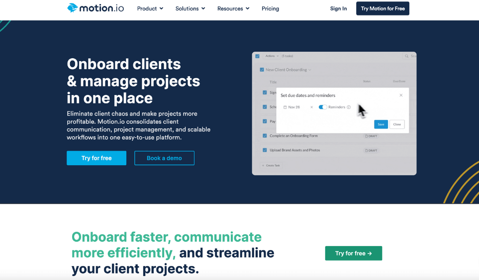 Motion.io client onboarding software