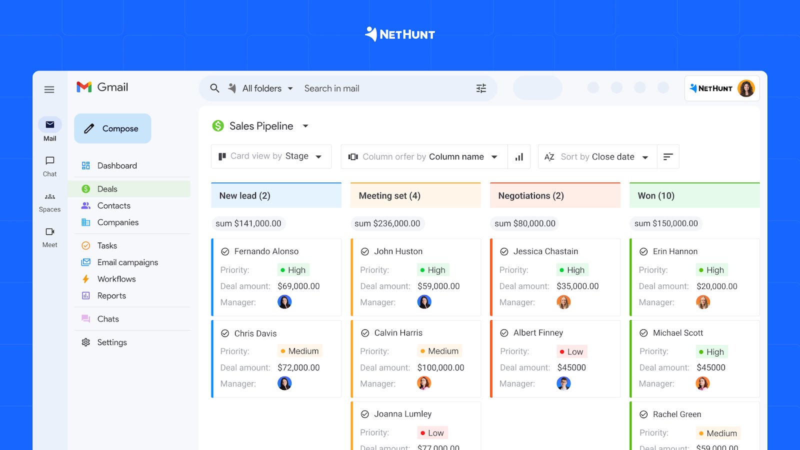 Ultra-customizable sales pipelines in NetHunt CRM