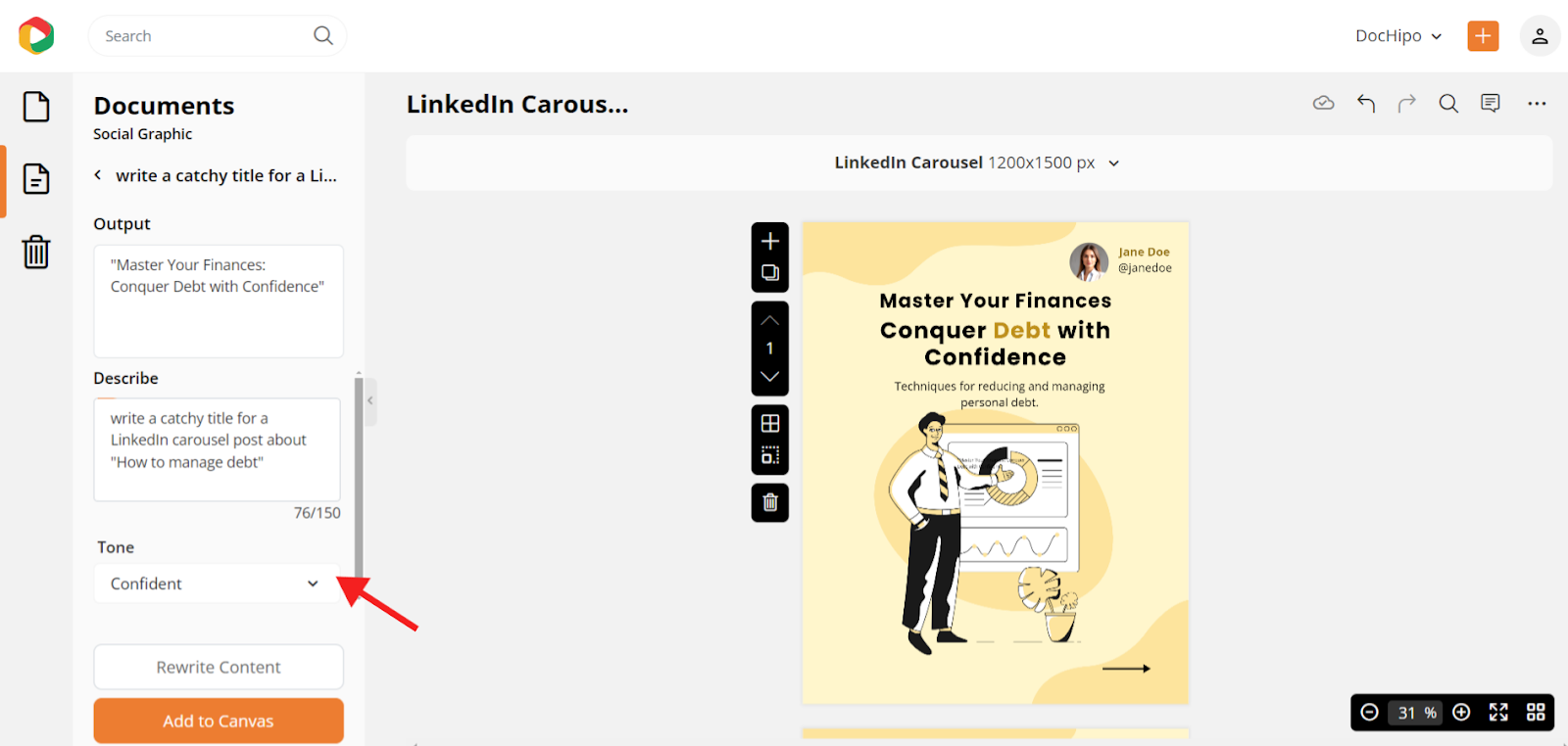 AI text to create LinkedIn carousel post