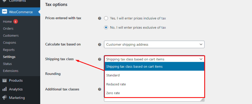 shipping tax class