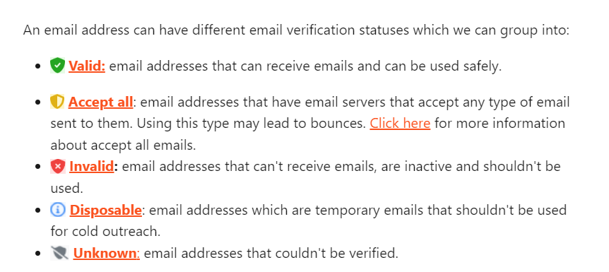 Hunter.io's email validity tiers