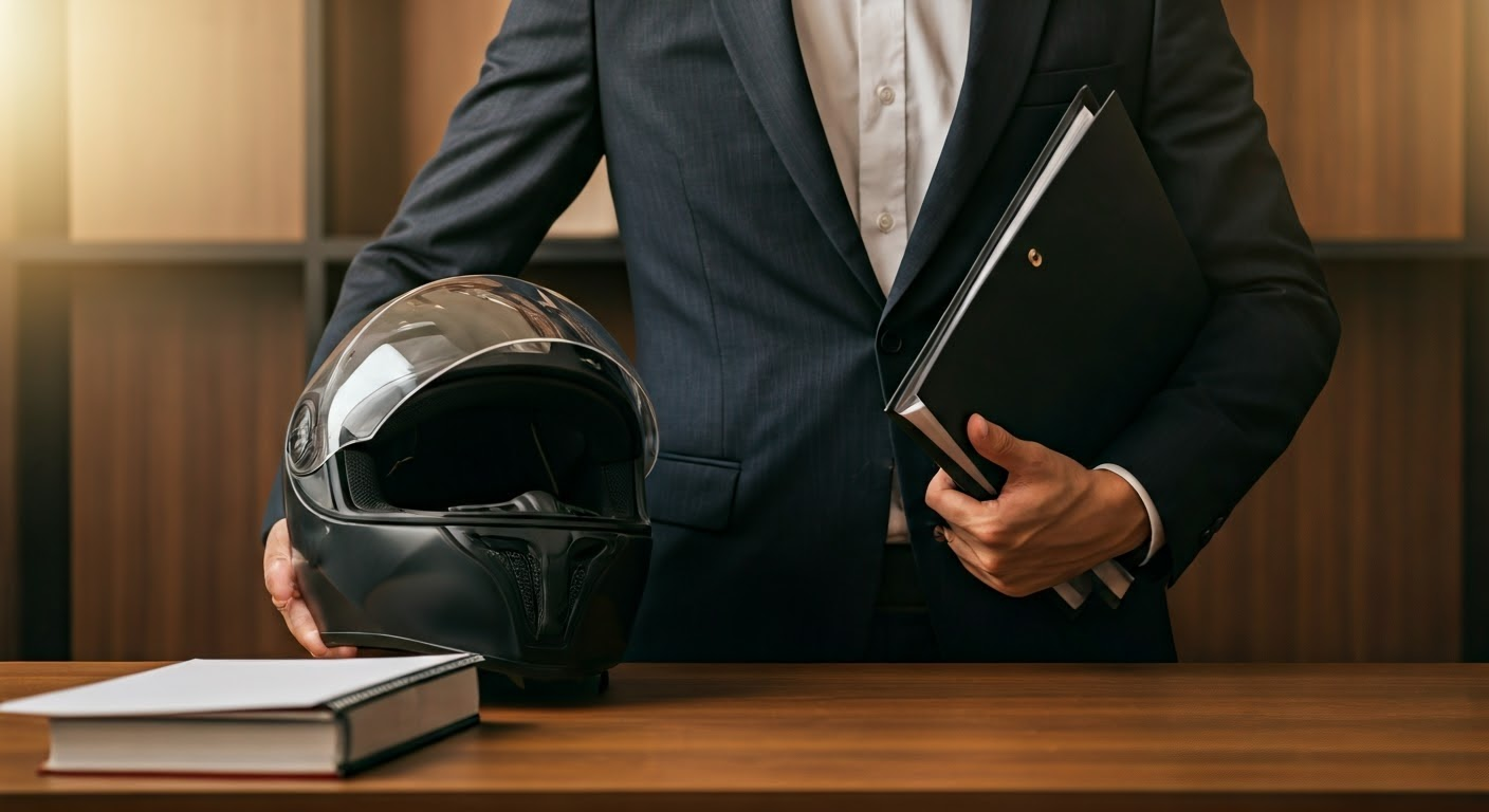 Lawyer with helmet and legal files