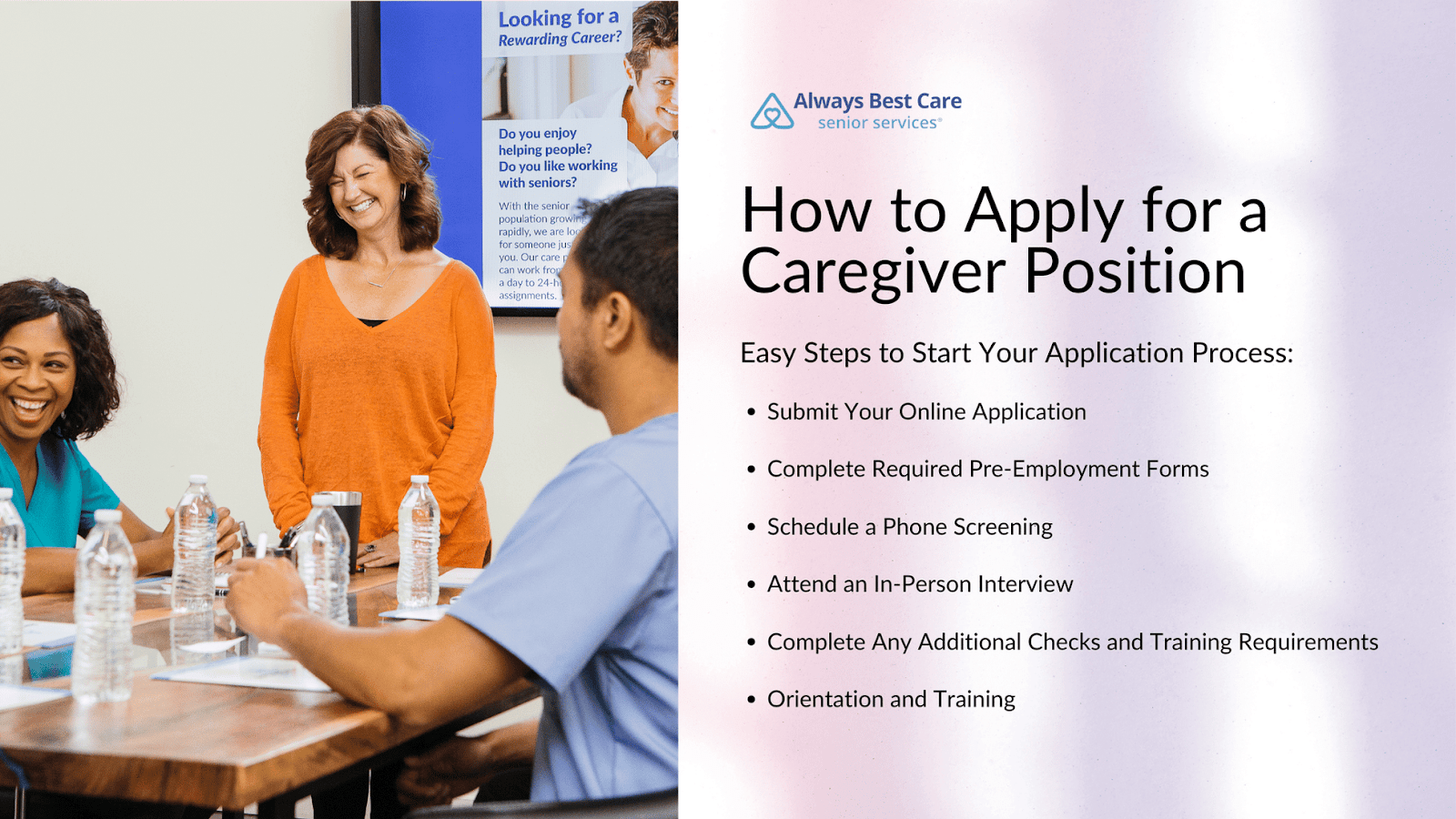 This infographic details how to apply for a caregiver position with Always Best Care