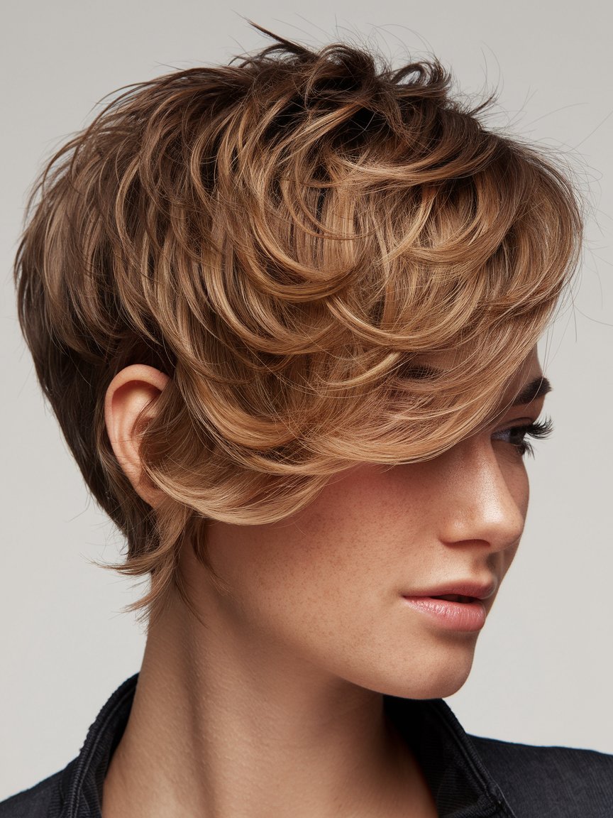 13. Side Parted Pixie with Textured Layers