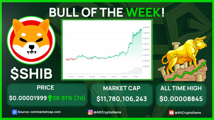 Shiba Inu Claims Supremacy: Crypto Education Platform Founder Crowns SHIB 'Bull of the Week'