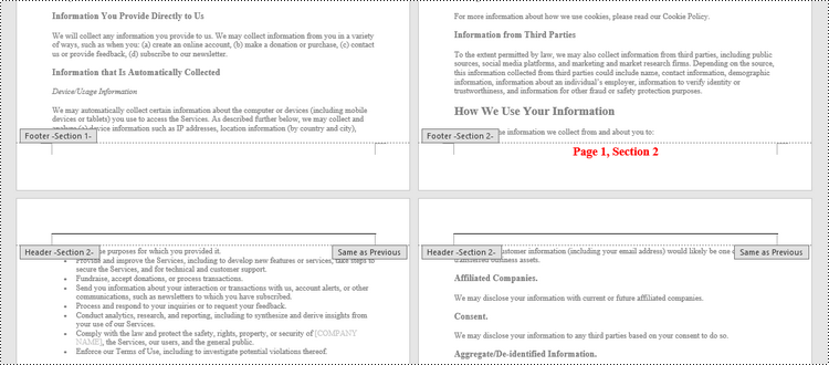 Insert Page Numbers into a Specified Section in Word