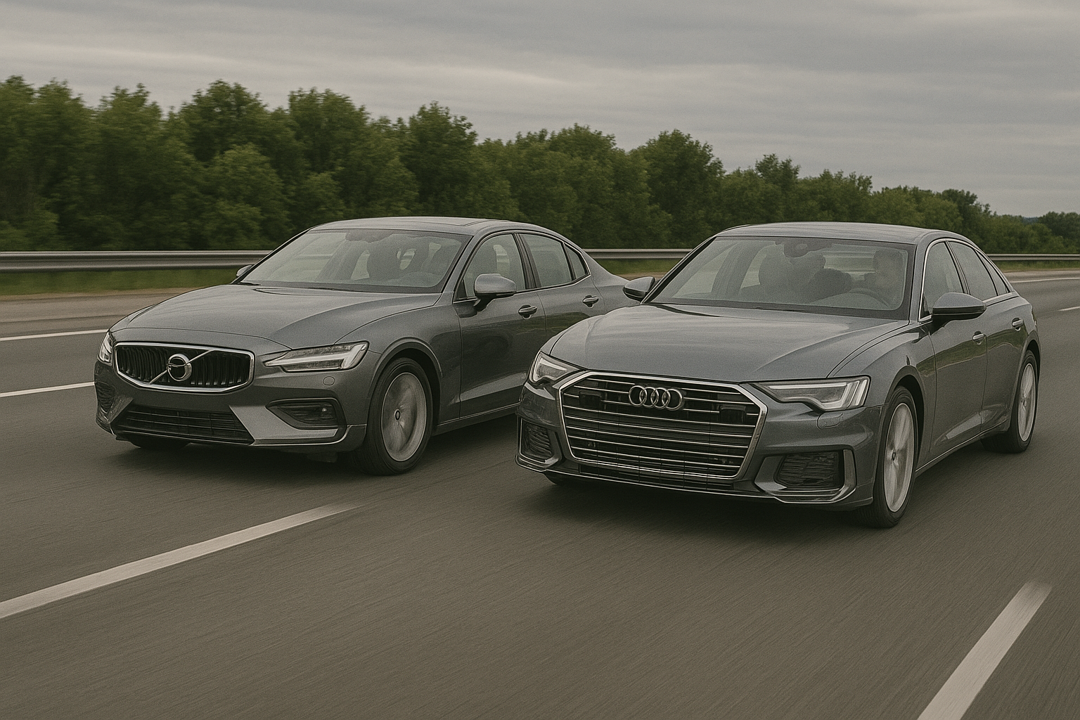 The Audi A6 and the Volvo S60 on the highway