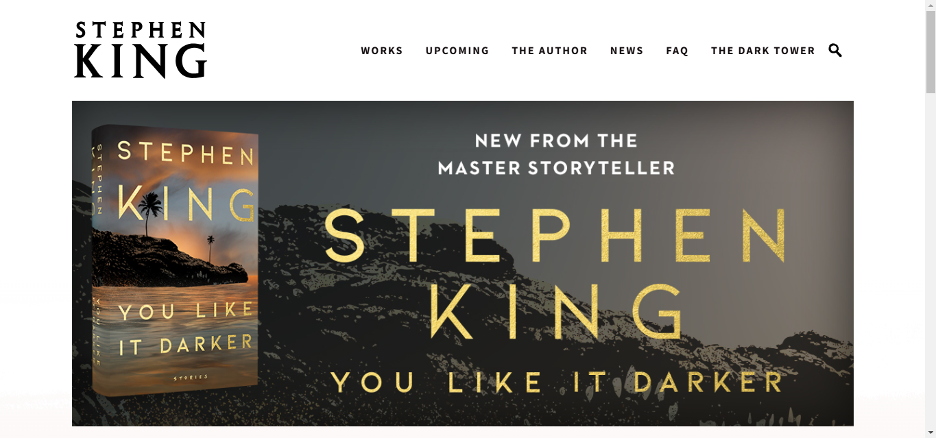 a screenshot of stephen king a WordPress Author Website Examples