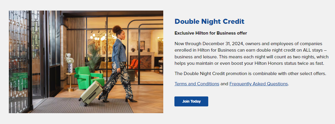 Double Night Credit Offer from Hilton for Business