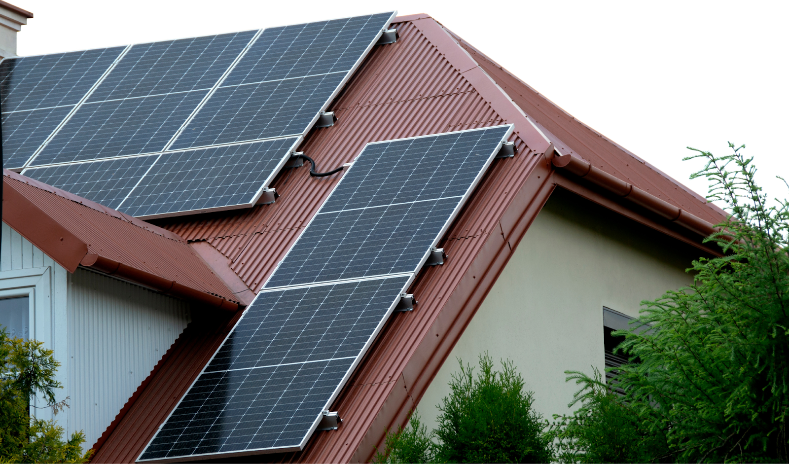 Solar panels on roof of residential property in Northern Ireland in daylight