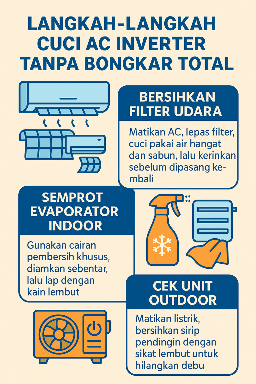Langkah-Langkah Cuci AC Inverter Tanpa Bongkar Total
