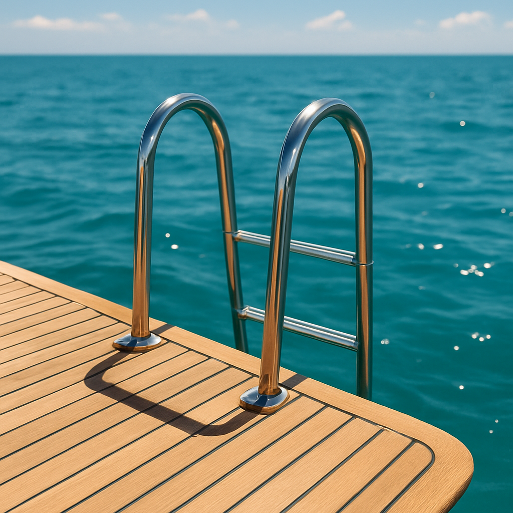 Boat swim step ladder on a sunny day