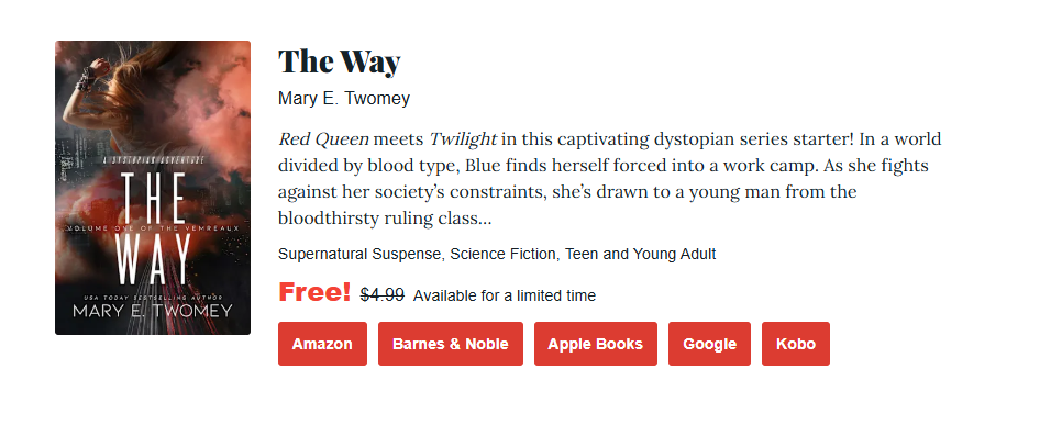 a screenshot of the way one of  BookBub Science Fiction Deals