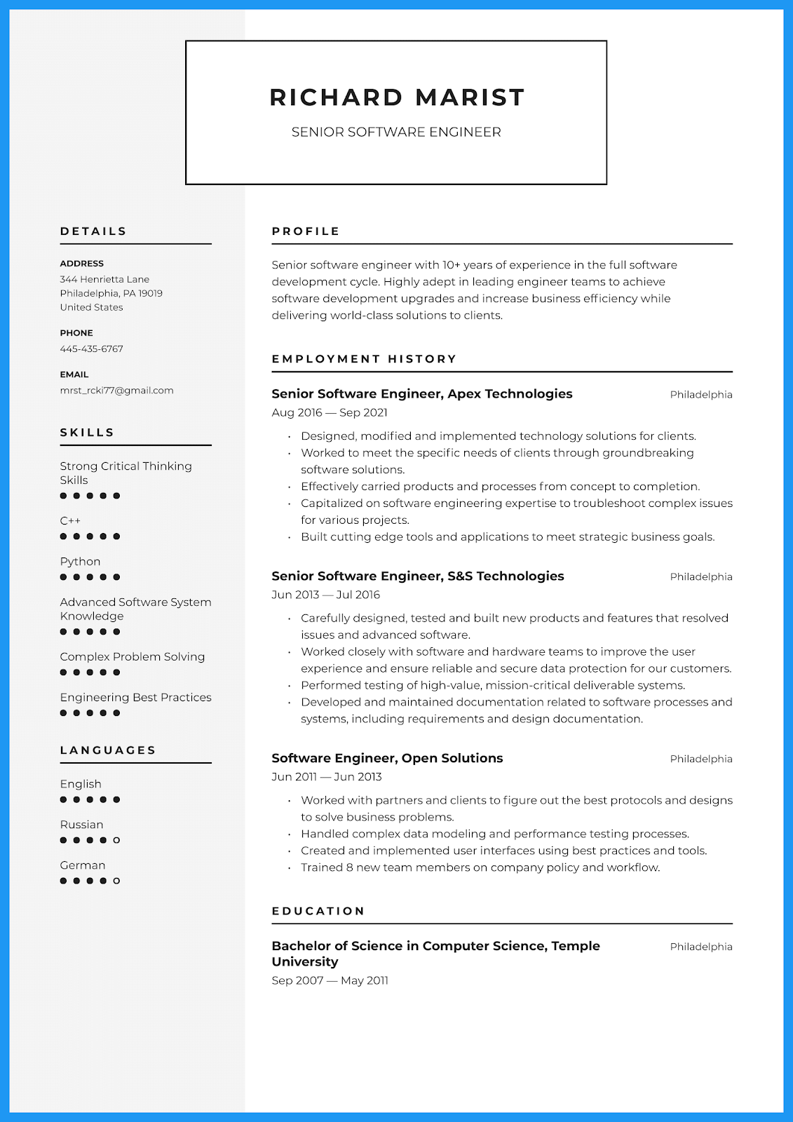 CV på engelsk - Senior Software Engineer