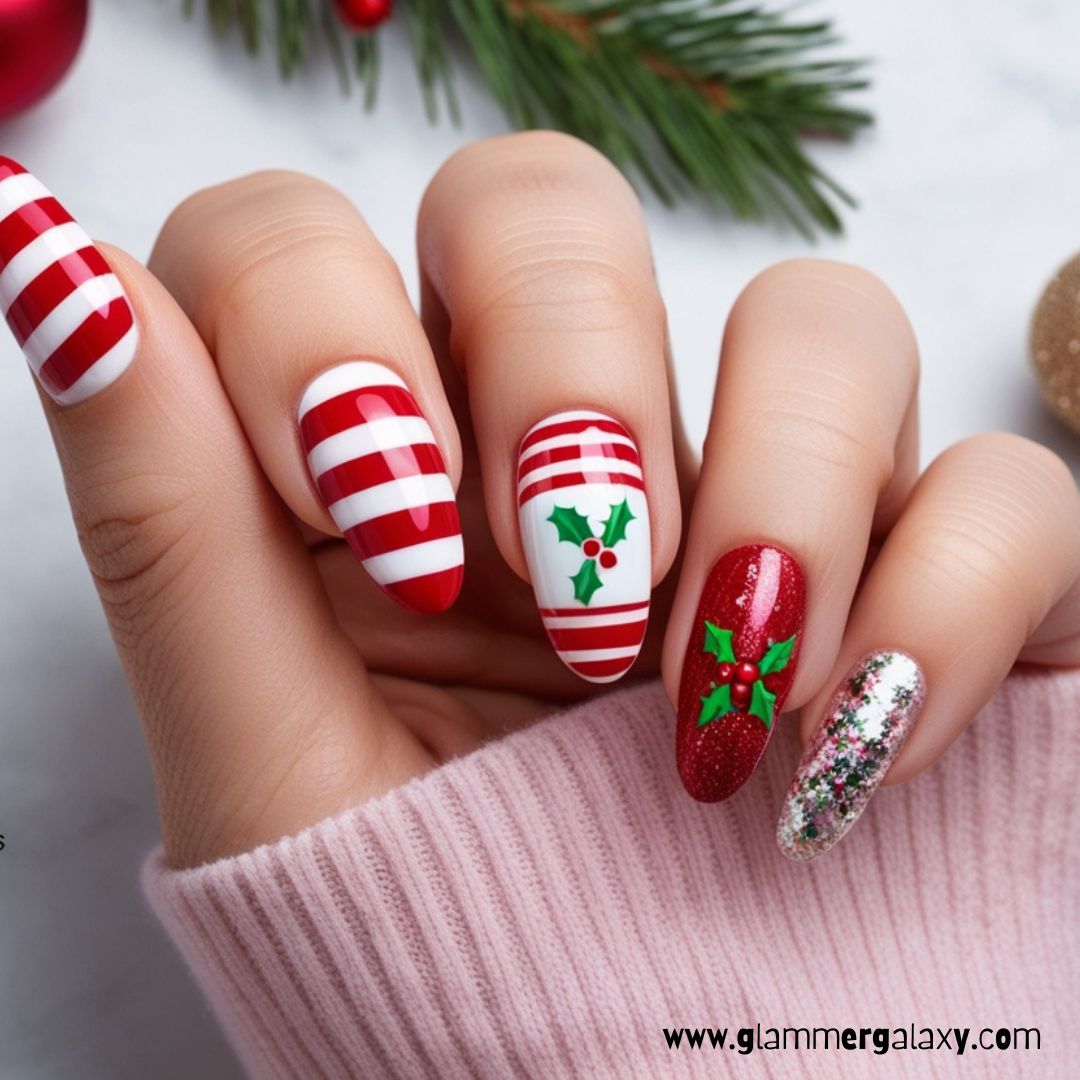 Cute Winter Nails having Christmas Classics
