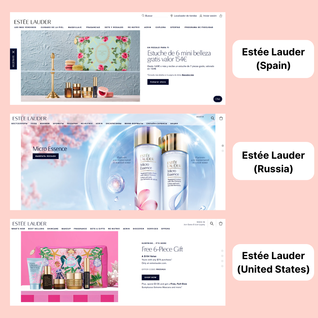 Estee lauder localized website UI
