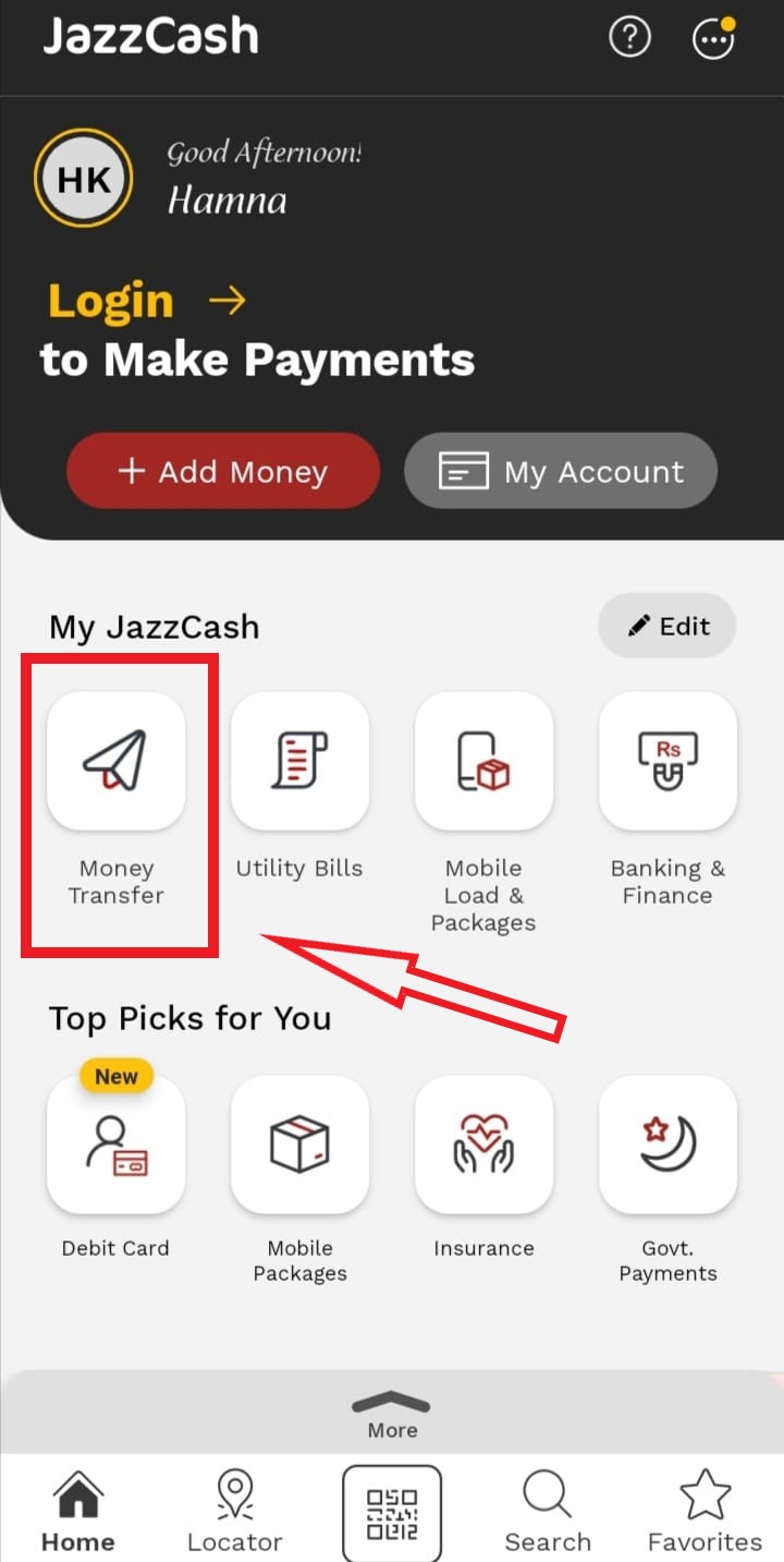 Select “Money Transfer” option