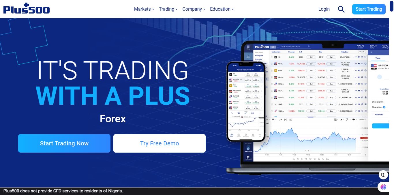 Plus500 homepage