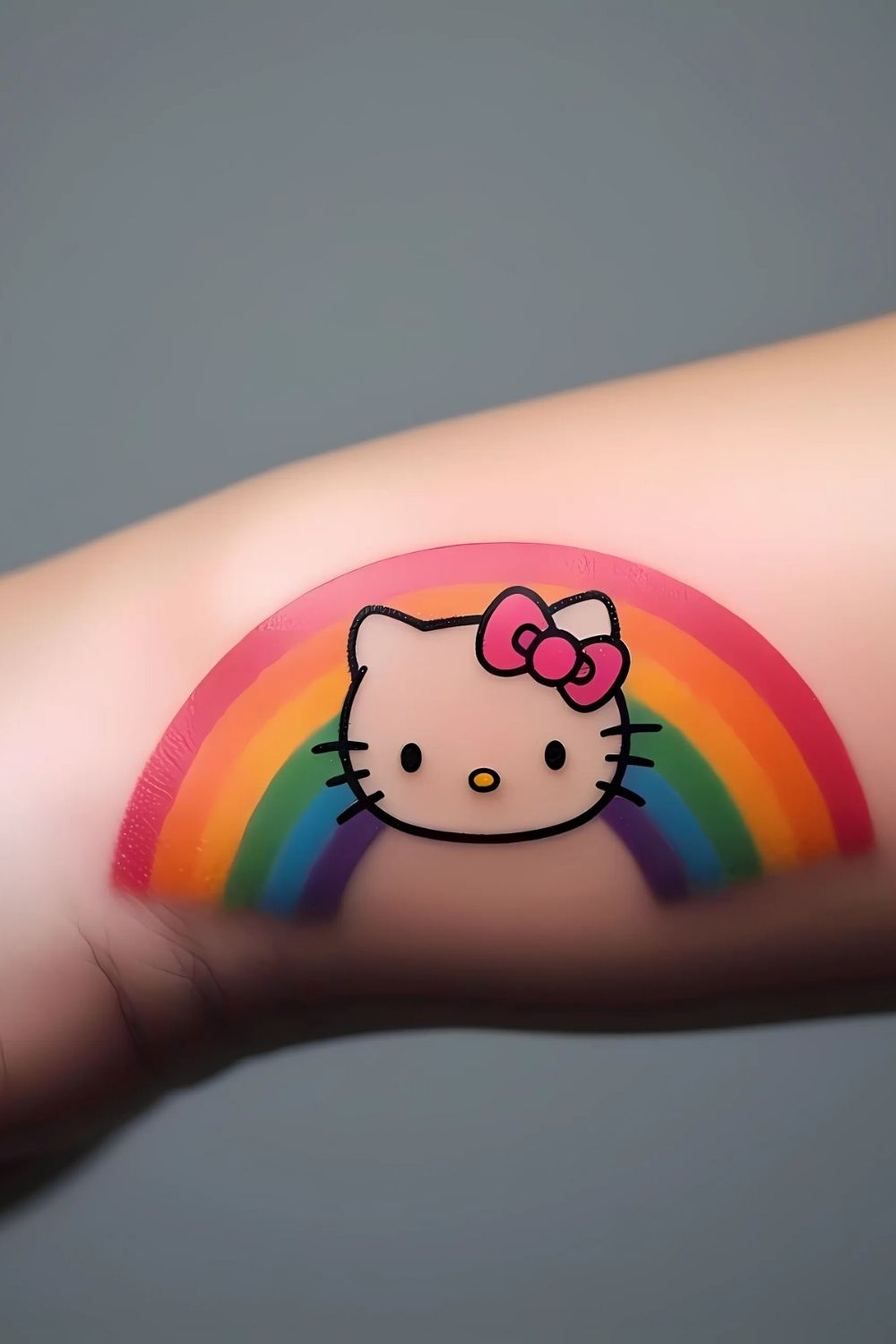 Hello Kitty Under a Rainbow Tattoo