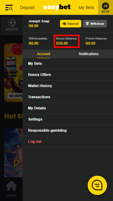 Check your Easybet bonus