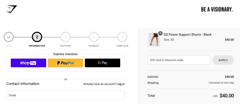 Express different payment methods in Gymshark's Shopify checkout