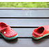 KIDS RED AND LIGHT GREEN RUBBER CROC SHOE