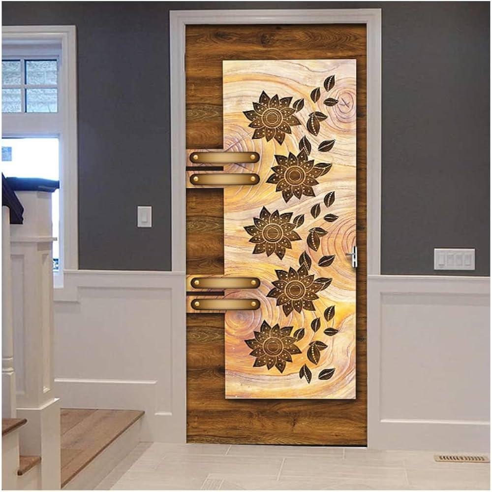 Creative Print Solution 3D Wooden Flower Design Door Sticker Wallpaper for Door, Almirah, Table, Ac, Fridge Size 30x78 inch : Amazon.in: Home Improvement