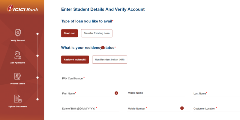 ICICI Bank Education loan Application Form