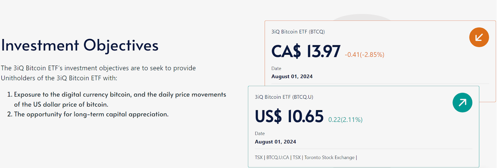 3iQ CoinShares Bitcoin ETF (BTCQ) & 3iQ CoinShares Ether Staking ETF (ETHQ)