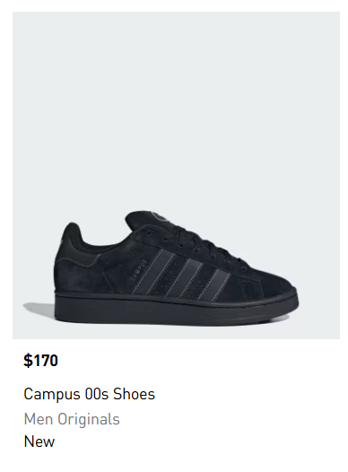 Adidas's product information display