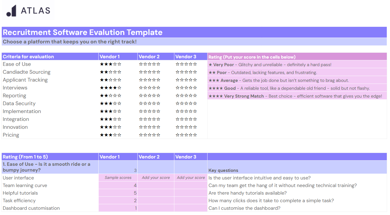 Software evaluation template for recruiting agencies 