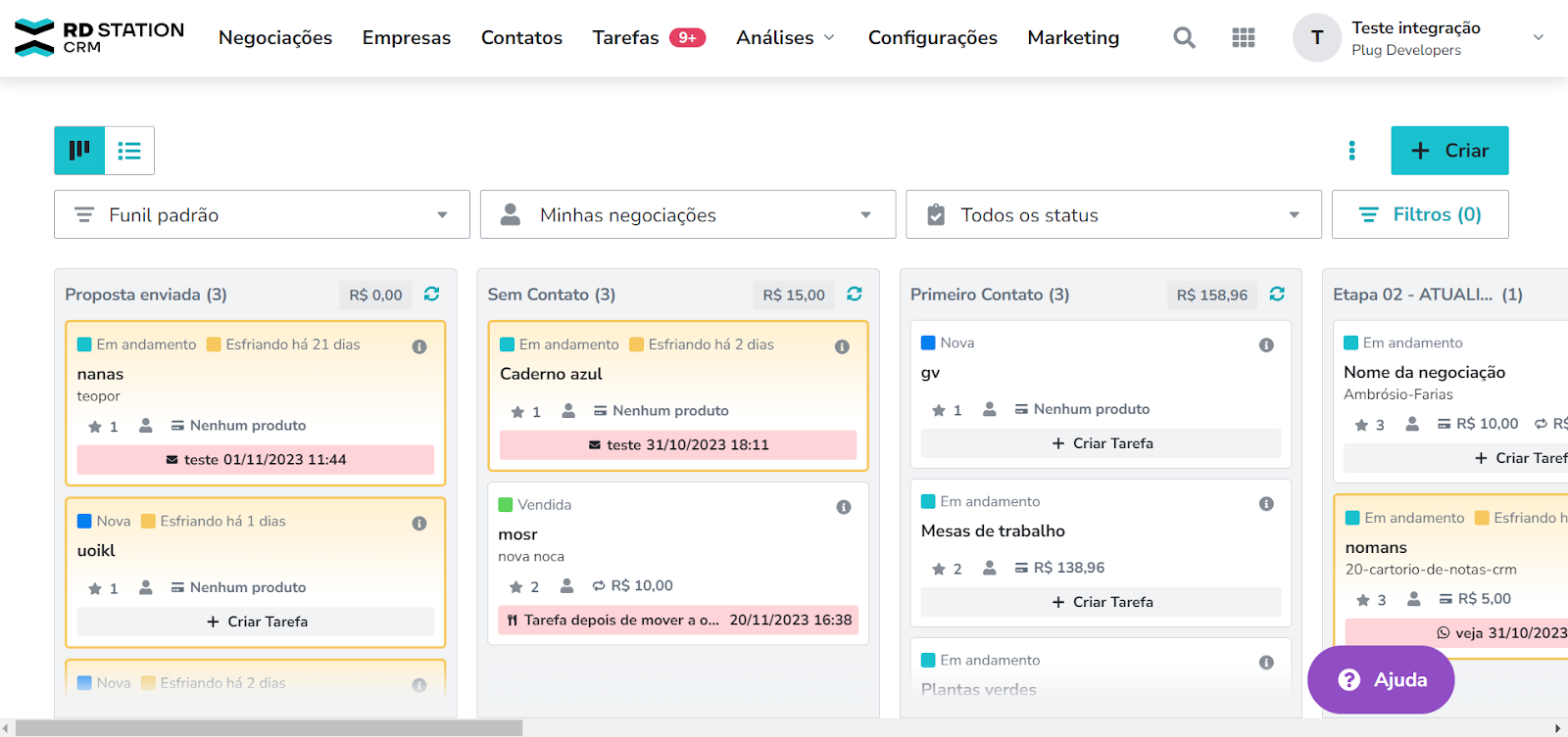 tela do CRM de vendas do RD Station 