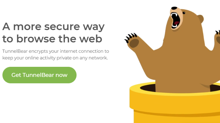 Website interface of TunnelBear 