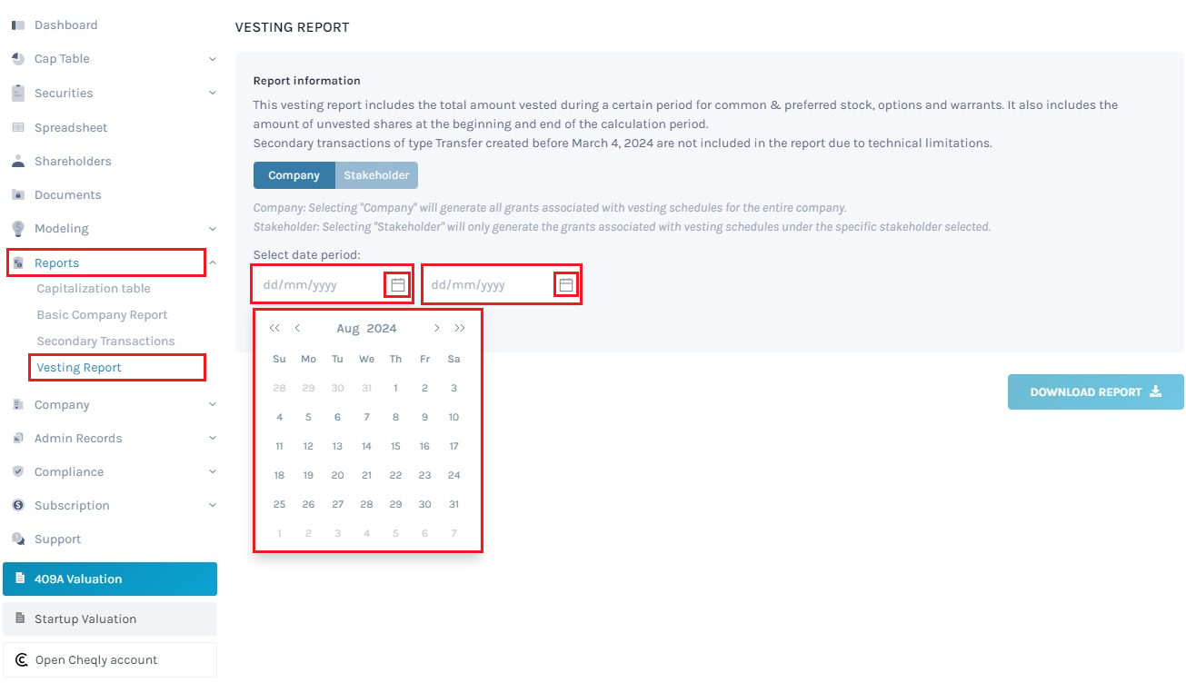 vesting calendar 