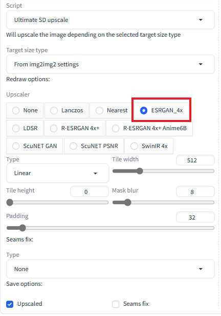 Select Ultimate SD Upscale → Upscaler R-ESRGAN 4x+