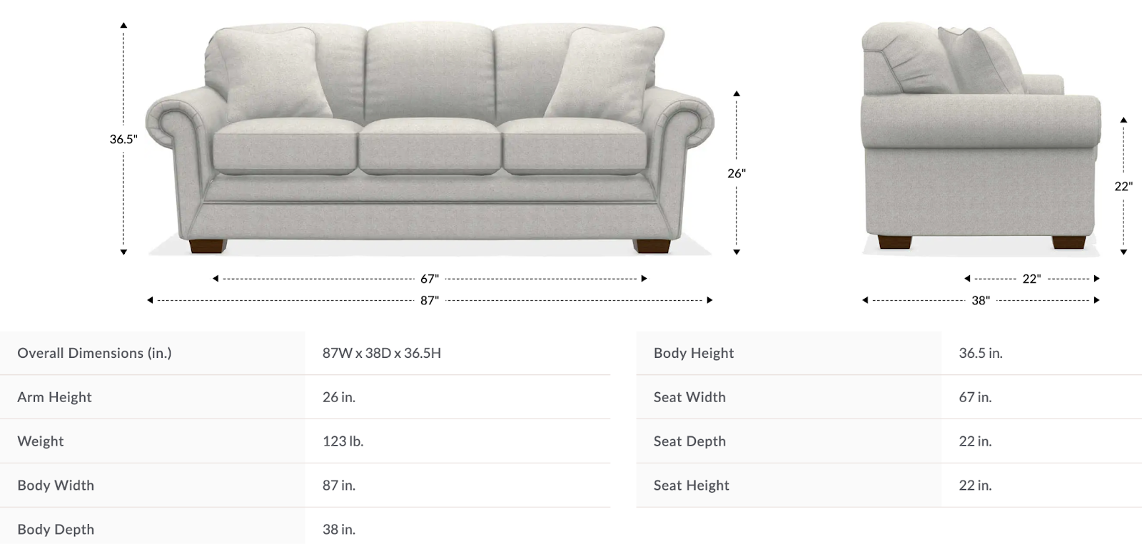 mackenzie sofa size and dimensions