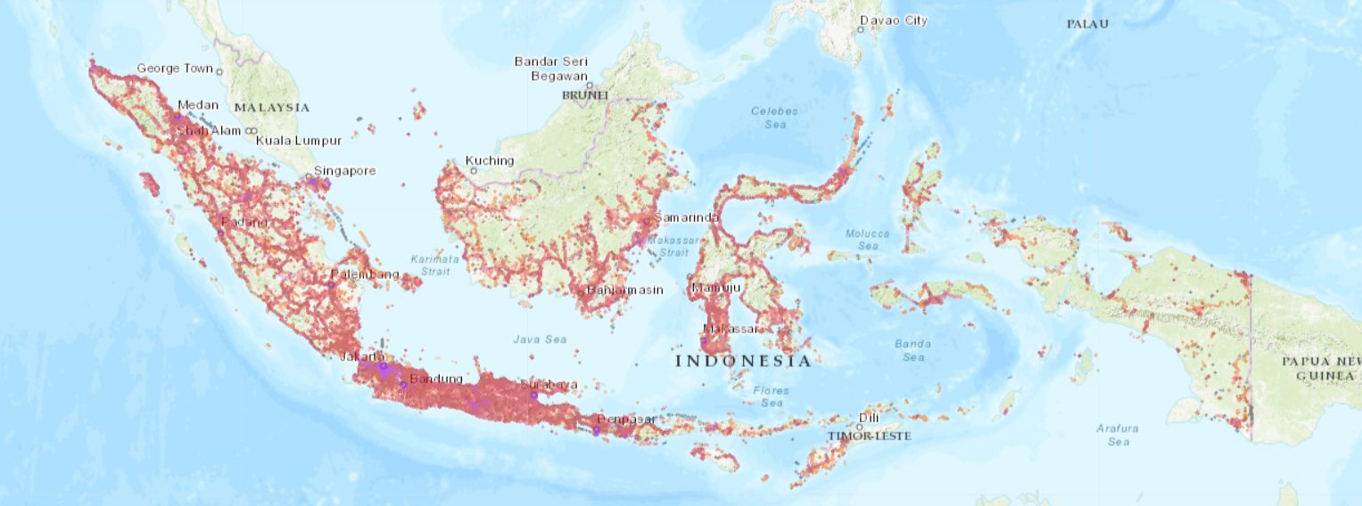 Mappa di copertura Telkomsel 3G e LTE a Bali
