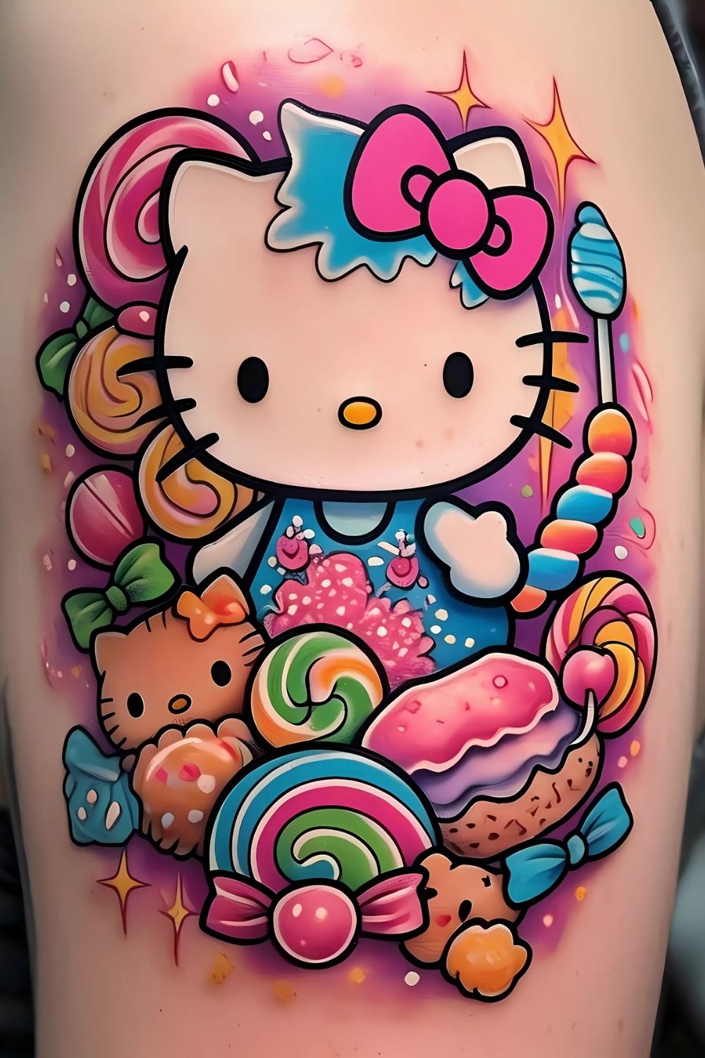 Hello Kitty in a Candy Wonderland Tattoo