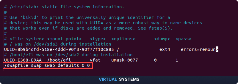 /swapfile swap swap defaults 0 0